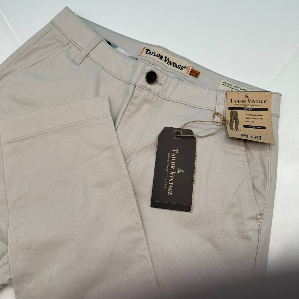 Tailor Vintage Men's Connecticut Slim Fit Chino Pant, Size W30 x L34, Quiet Gray